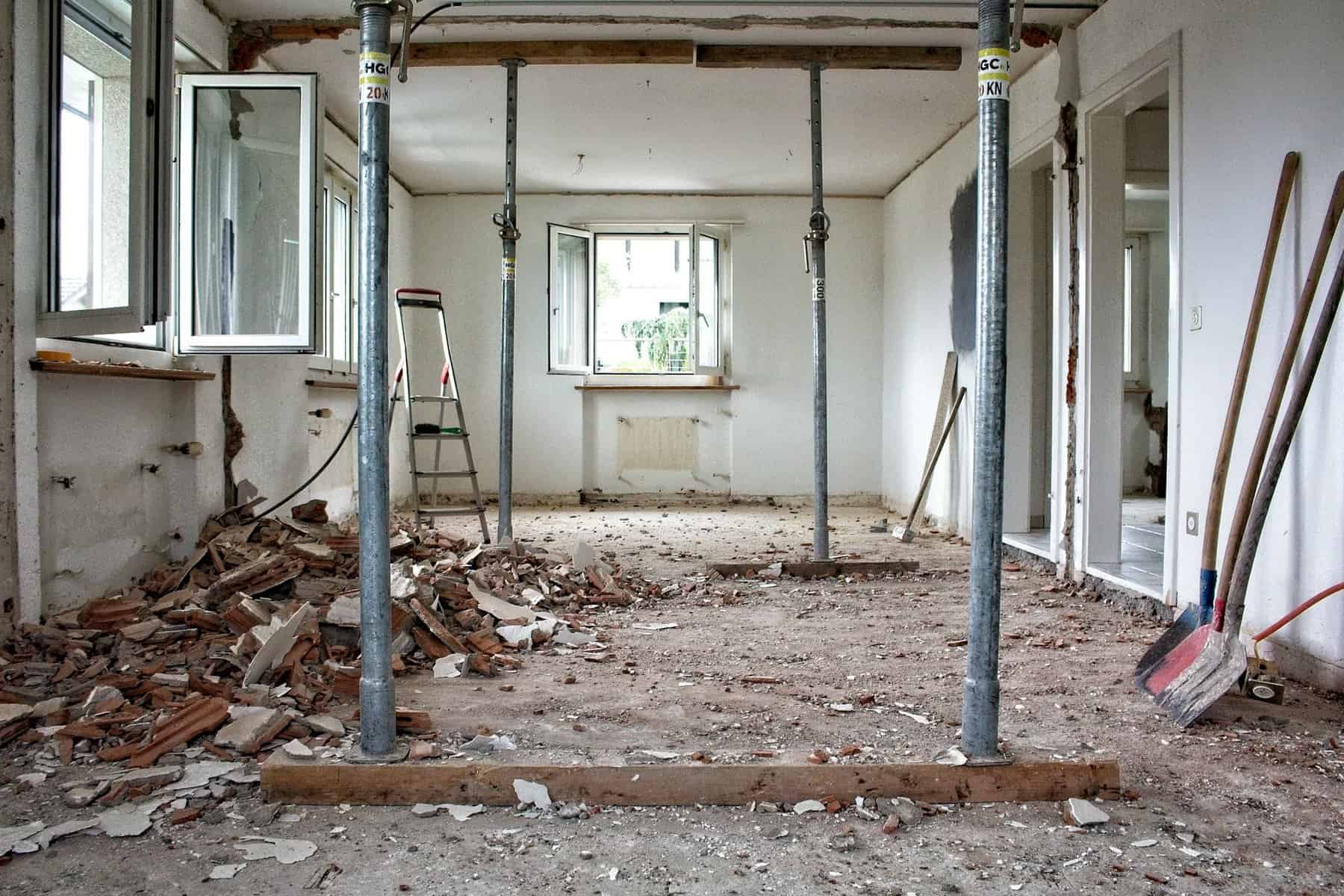 Ceiling jacks hold up a home during renovation.