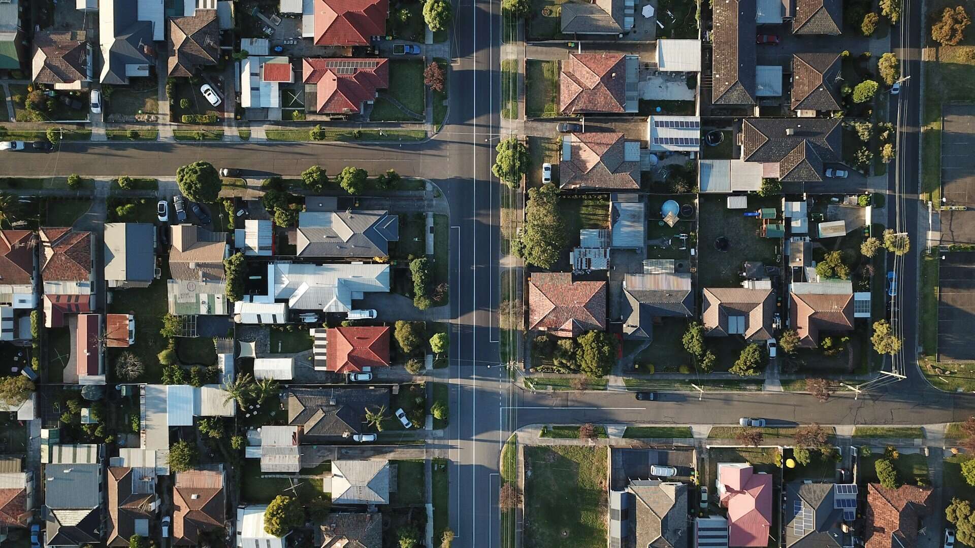 A aerial view of houses from directly above.
