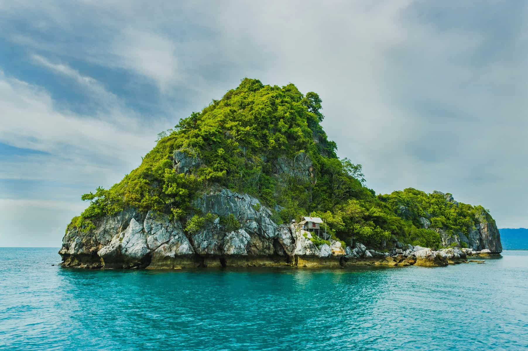 An island in a tropical location.